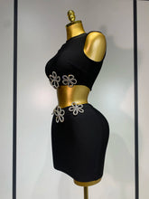 Women Celebrity Sexy Crytal Flower Black Mini Bandage Skirt Suit 2025 Knitted Elegant Evening Club Birthday Party Two Pieces Set